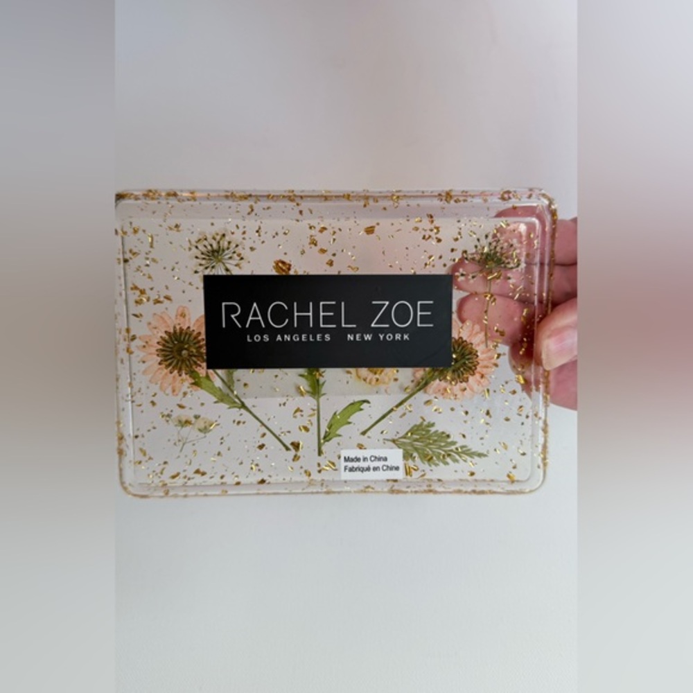 Rachel Zoe Clear Tray with Gold and pressed Floral Accents